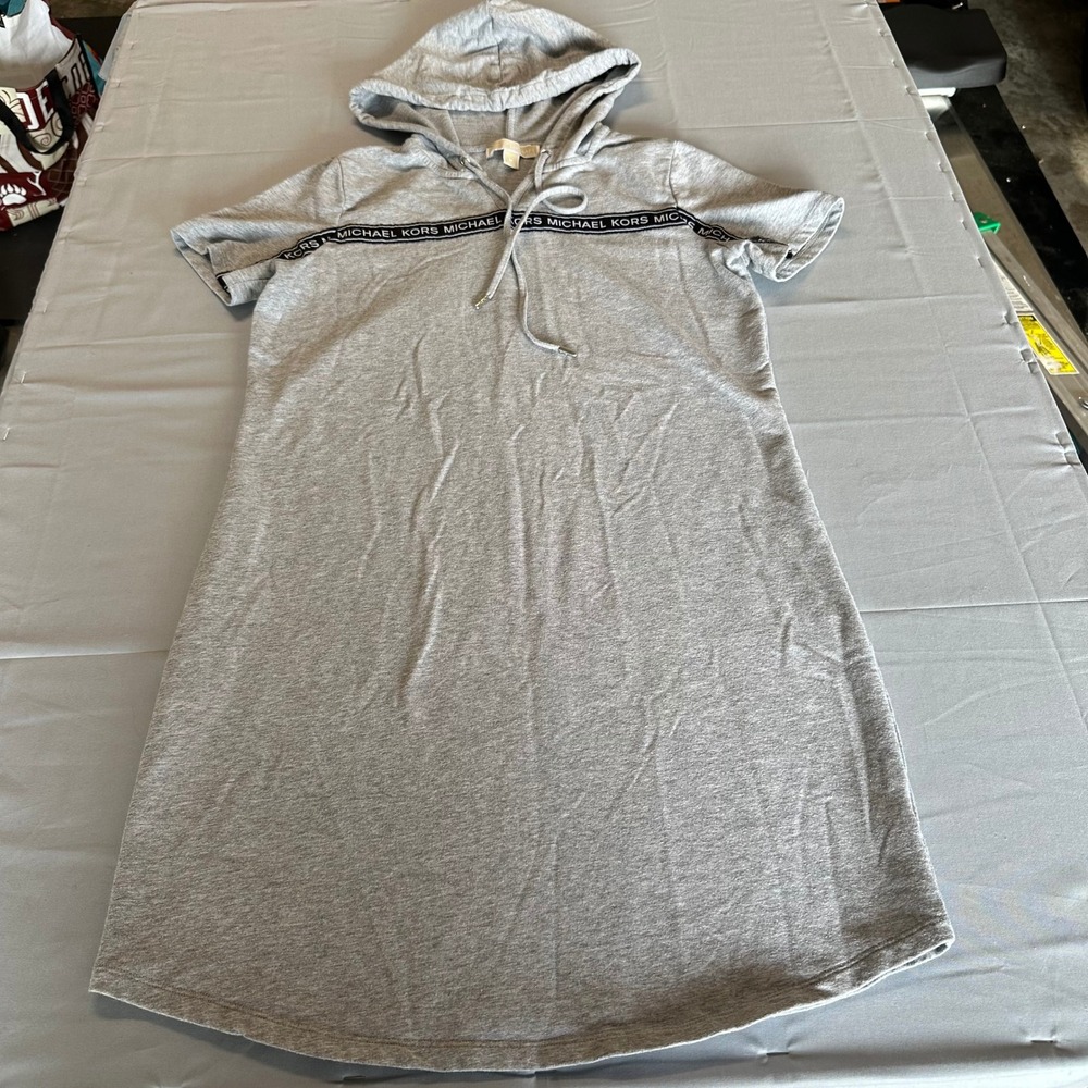 Michael Michael Kors Womens Heather Grey Logo Tape‎ Short Sleeve Hoodie Dress M
